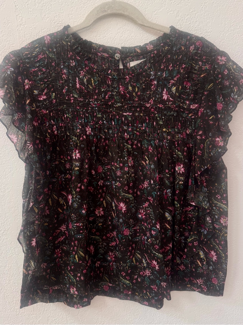 Isabel Marant Etoile Layona ruffle sleeve top- Black floral print cotton - Picture 7 of 11